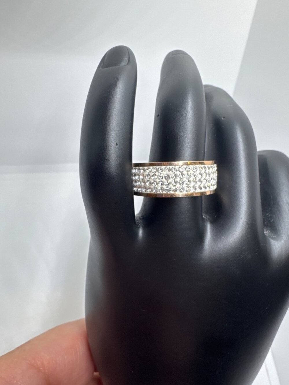Milor Stainless Steel Rose Gold Tone Clear Stone Pave Style Wide Band Ring Sz 9